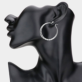 1.5 Inch Textured Metal Hoop Pin Catch Earrings