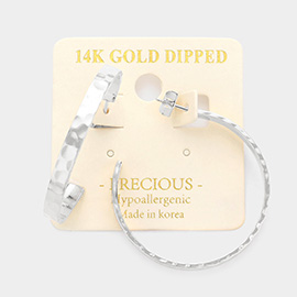 14K White Gold Dipped 1.6 Inch Textured Metal Hoop Earrings