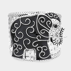 Bead Pointed Enamel Metal Elephant Cuff Bracelet