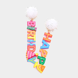 Pom Pom Patterned Resin Happy Birthday Message Link Dangle Earrings