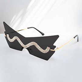 Wavy Rhinestone Embellished Sunglasses