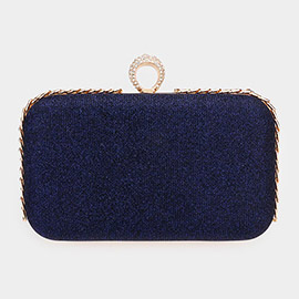 Chain Detailed Shimmery Evening Clutch / Crossbody Bag