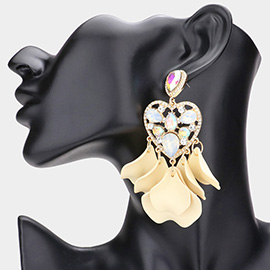 Multi Stone Embellished Heart Colored Petal Dangle Earrings