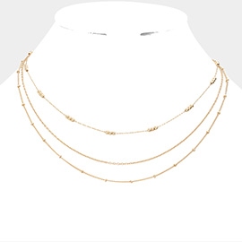 Metal Ball Pointed Triple Layered Necklace