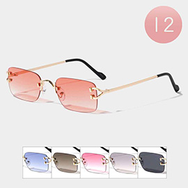 12PCS - Tinted Rectangular Rimless Sunglasses