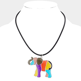 Colorful Elephant Pendant Cord Necklace