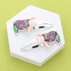 2PCS - Flower Patterned Pig Snap Hair Clips