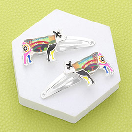 2PCS - Flower Patterned Cow Snap Hair Clips
