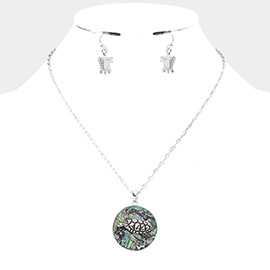 Turtle Accented Abalone Round Pendant Necklace