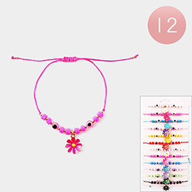 12PCS - Flower Charm Evil Eye Heishi Beaded Adjustable Bracelets
