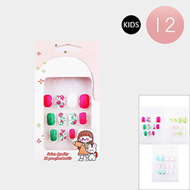 12Pack - Flower Printed Press on Kids Nail Set