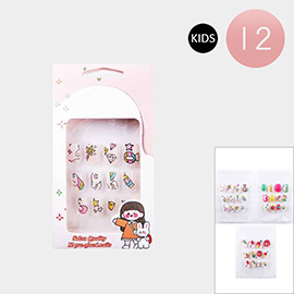 12Pack - Unicorn Heart Star Rainbow Candy Cane Printed Press on Kids Nail Set