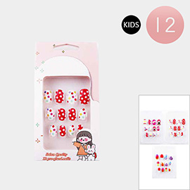 12Pack - Polka Dot Flower Avocado Star Jingle Bell Stripe Printed Press on Kids Nail Set