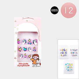 12Pack - Unicorn Star Heart Flower Printed Press on Kids Nail Set