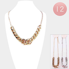 12PCS - Rhinestone Embellished Metal Chain Link Necklaces