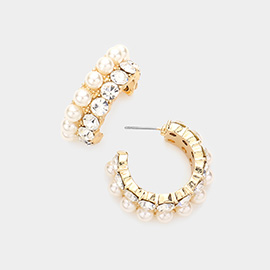 Pearl Round Stone Embellished Hoop Earrings