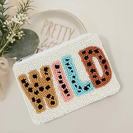 Wild Message Animal Pattern Detail Seed Beaded Mini Pouch Bag