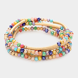 5PCS - Frosted Metal Cylinder Faceted Beaded Stretch Bracelets