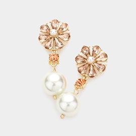 Teardrop Cluster Flower Pearl Link Dangle Evening Earrings