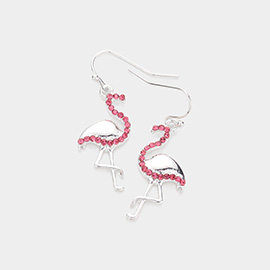 Rhinestone Embellished Metal Flamingo Dangle Earrings