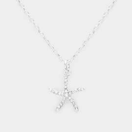 Rhinestone Embellished Starfish Pendant Necklace