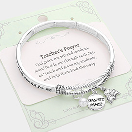 Teacher's Prayer ABC Book Pearl Charm Message Stretch Bracelet