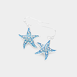 Rhinestone Embellished Enamel Starfish Dangle Earrings