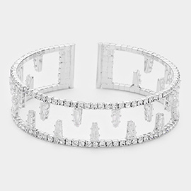 CZ Tapered Baguette Pointed Cuff Evening Bracelet