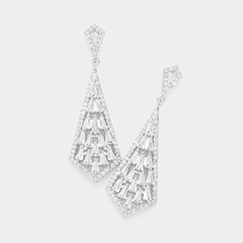 CZ Tapered Baguette Stone Cluster Dangle Evening Earrings