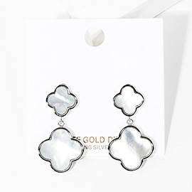 White Gold Dipped Double Mother of Pearl Quatrefoil Link Dangle Earrings