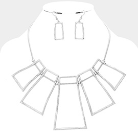 Wavy Open Metal Trapezoid Statement Necklace