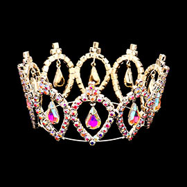 Pave Crystal Rhinestone Teardrop Dangle Mini Crown Tiara