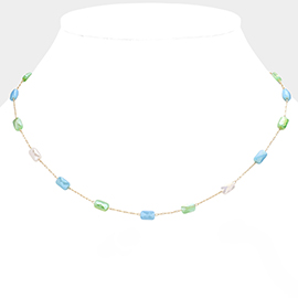 Faceted Rectangle Bead Station Necklace