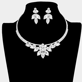 Floral Marquise Stone Accented Rhinestone Necklace