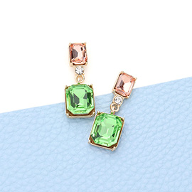 Emerald Cut Stone Link Dangle Evening Earrings
