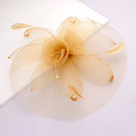 Mesh Flower Pearl Feather Fascinator / Headband