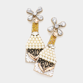 Bride Message Felt Back Pearl Beaded Champagne Dangle Earrings