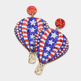 Glittered American USA Flag Multi Beaded Hot Air Balloon Dangle Earrings