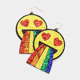 Glittered Heart Eyes Emoji Rainbow Dangle Earrings