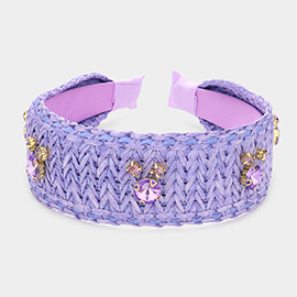 Stone Embellished Woven Straw Headband