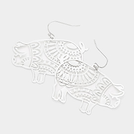 Cut Out Brass Metal Pig Dangle Earrings