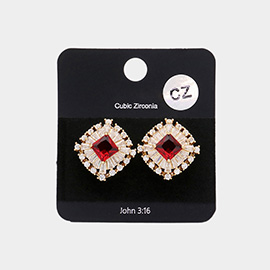 CZ Square Stone Accented Stud Evening Earrings
