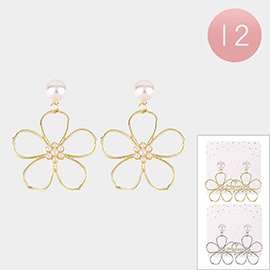 12Pairs - Pearl Flower Link Dangle Earrings