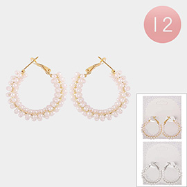 12Pairs - Pearl Cluster Hoop Earrings