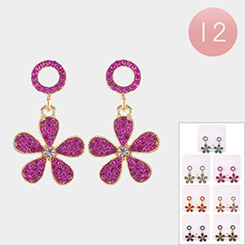 12Pairs - Bling Flower Dangle Earrings