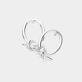 Knot Accented Open Metal Oval Stud Earrings