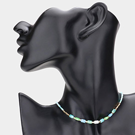 Faceted Rectangle Beaded Choker Necklace