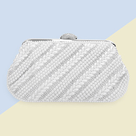 Oblique Pearl Stone Embellished Evening Clutch / Crossbody Bag