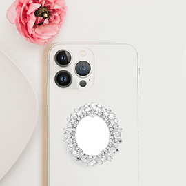 Bubble Stone Embellished Oval Mirror Adhesive Phone Grip and Stand