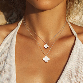 Mother of Pearl Quatrefoil Pendant Double Layered Necklace